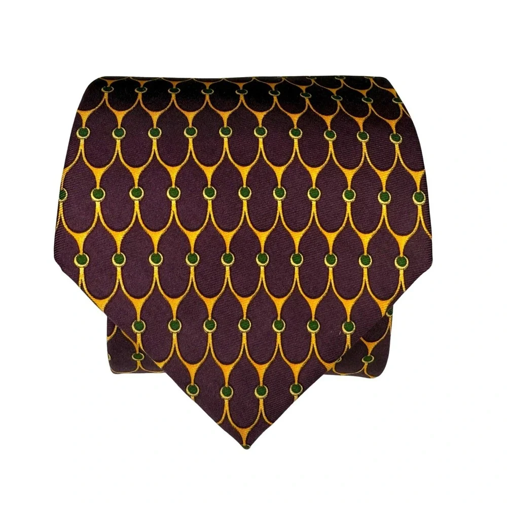 BROOKS BROTHERS 100% Silk Tie Made In USA Imported Men's Maroon Gold Necktie 60
